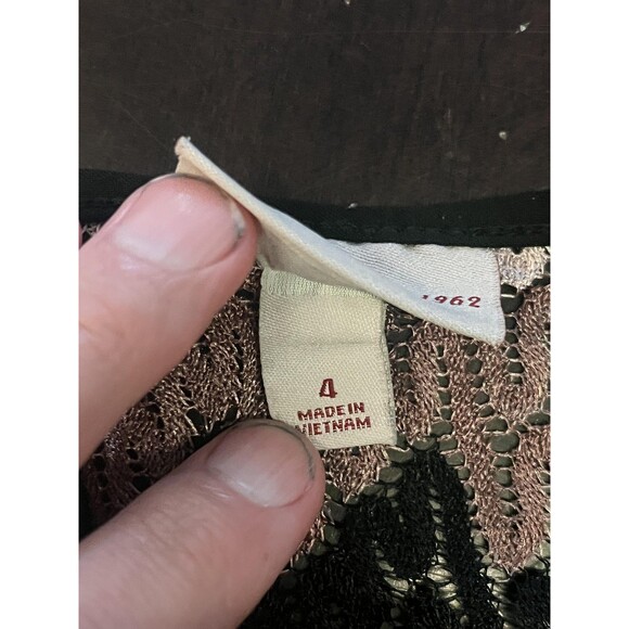 Dressbarn Dress Womens 4 Black Brown White Chevron Knit Belted Short Sleeve - Picture 9 of 9